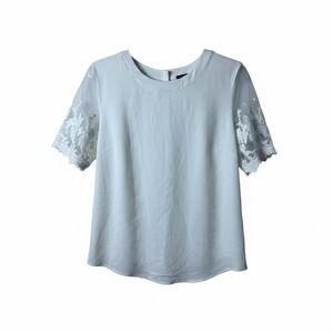 Lulus White Sheer Lace Sleeve Top‎ Womens Size Medium Short Sleeve Round Neck